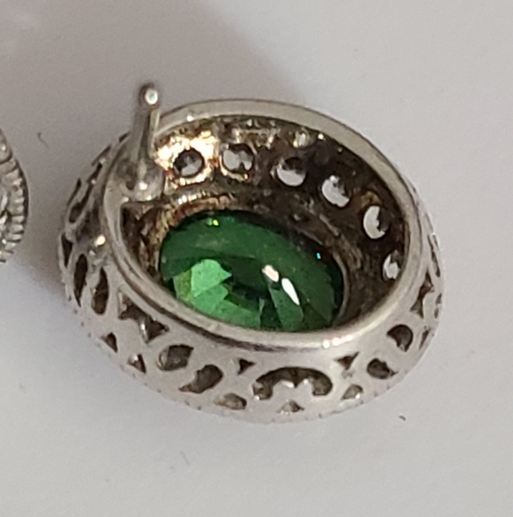 925 sterling green tourmaline diamonds earrings vintage sparkly - Picture 7 of 11